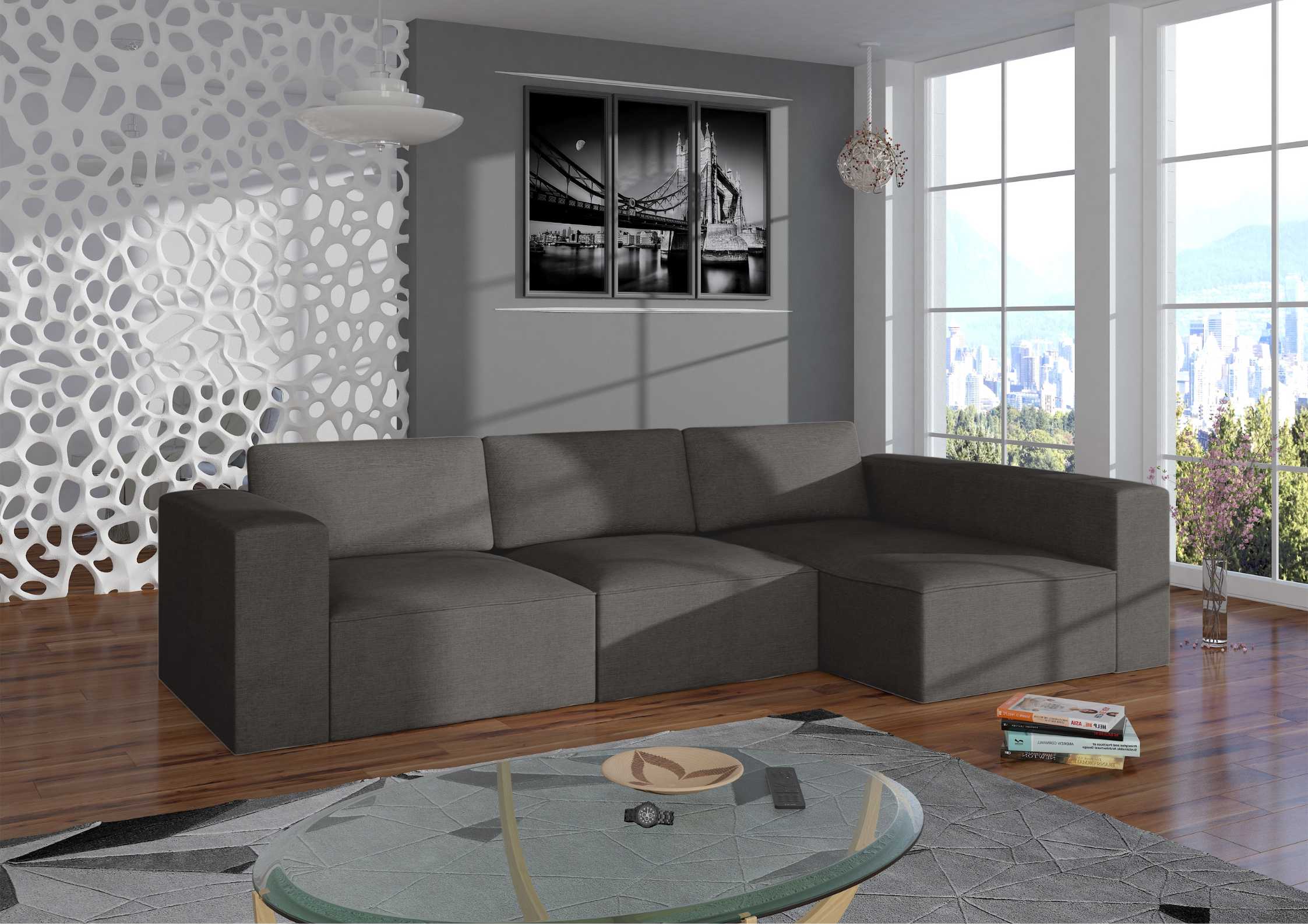 Modułowy narożnik z przeszyciami w kolorze czarnym